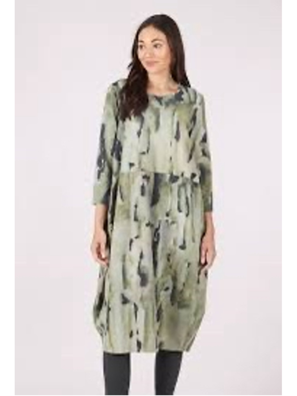 Grizas Abstract Lantern Midi Dress Sage Green Pockets Medium